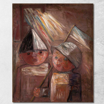 Due Bambini Con Una Bandiera Tadeusz Makowski tmk186 quadro stampato su tela