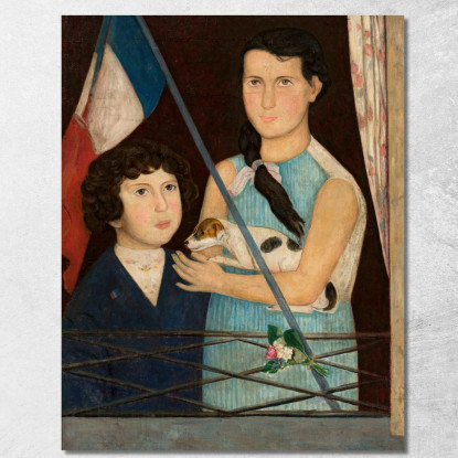 Due Bambini Con Una Bandiera Francese Tadeusz Makowski tmk187 quadro stampato su tela