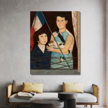 Due Bambini Con Una Bandiera Francese Tadeusz Makowski tmk187 quadro stampato su tela
