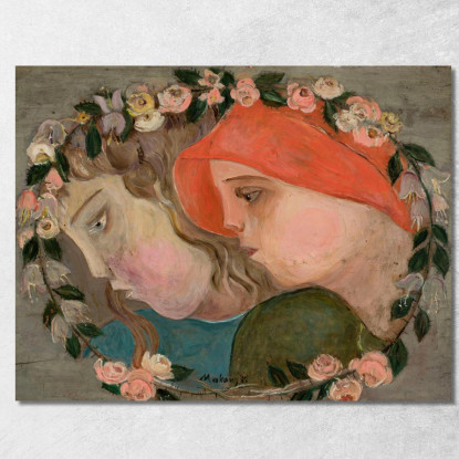 Due Teste Di Bambine In Una Ghirlanda Di Fiori Tadeusz Makowski tmk189 quadro stampato su tela