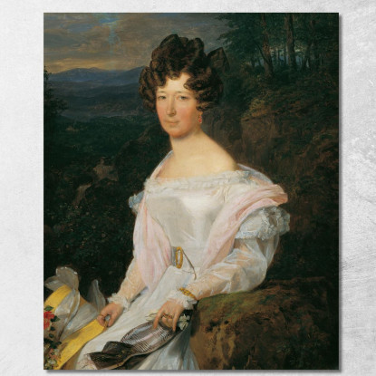 Dama In Abito Bianco In Un Paesaggio Del Wienerwald Ferdinand Georg Waldmüller fgw23 quadro stampato su tela