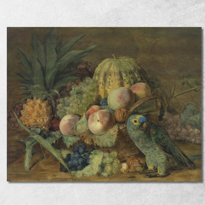 Natura Morta Di Frutta Con Pappagallo Ferdinand Georg Waldmüller fgw59 quadro stampato su tela