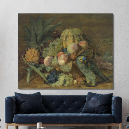 Natura Morta Di Frutta Con Pappagallo Ferdinand Georg Waldmüller fgw59 quadro stampato su tela