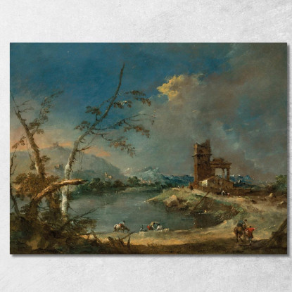 Un Capriccio Di Una Torre Rustica Accanto A Un Lago Francesco Guardi fgr1 quadro stampato su tela
