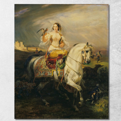 Una Dama Algerina Con Il Falco Horace Vernet hvr4 quadro stampato su tela