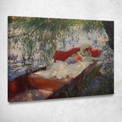 Dama E Bambino Addormentati In Una Barca Sotto I Salici John Singer Sargent jss125 quadro stampato su tela