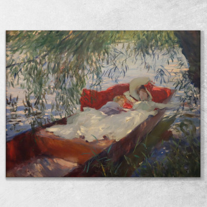 Dama E Bambino Addormentati In Una Barca Sotto I Salici John Singer Sargent jss125 quadro stampato su tela