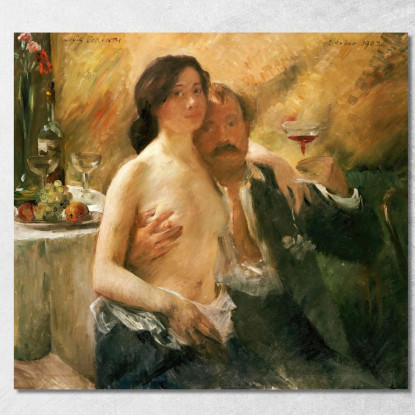 Autoportrait Avec Sa Femme Charlotte Berend-Corinth Et Un Verre De Champagne Lovis Corinth lcr84 tableau impression sur toile