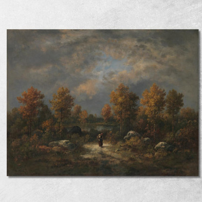 Autunno Lo Stagno Nel Bosco Narcisse-Virgile Diaz de La Peña nvd6 quadro stampato su tela