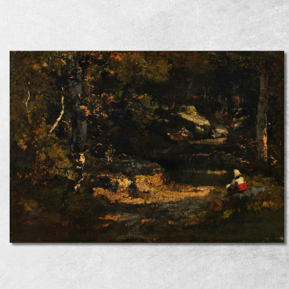 Donna Seduta Su Un Tronco D'Albero Narcisse-Virgile Diaz de La Peña nvd23 quadro stampato su tela