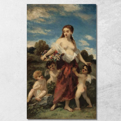 Flora Colta Dall'Amore O L'Innocenza In Pericolo Narcisse-Virgile Diaz de La Peña nvd26 quadro stampato su tela