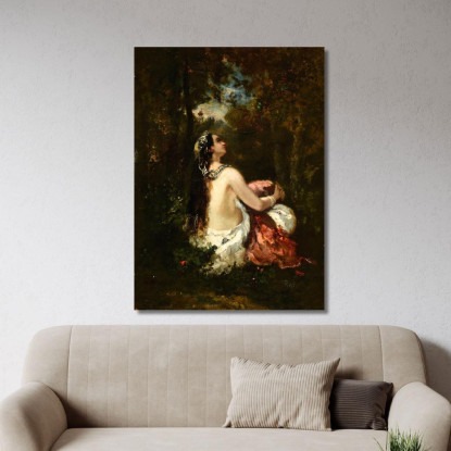 La Donna Con Il Pappagallo Narcisse-Virgile Diaz de La Peña nvd35 quadro stampato su tela