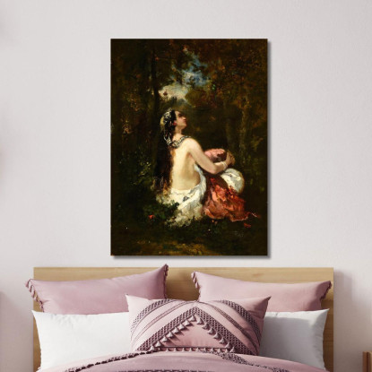 La Donna Con Il Pappagallo Narcisse-Virgile Diaz de La Peña nvd35 quadro stampato su tela