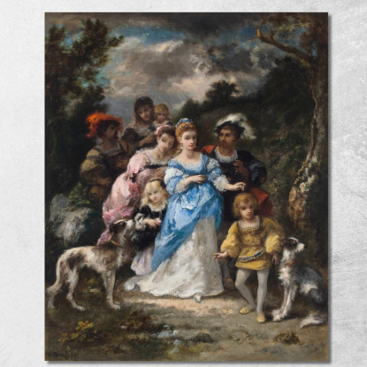 Passeggiata Con L'Abito Blu Narcisse-Virgile Diaz de La Peña nvd58 quadro stampato su tela