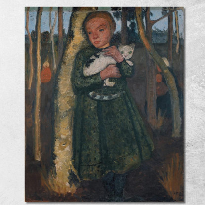 Ragazza In Una Foresta Di Betulle Con Gatto Paula Modersohn-Becker pmb14 quadro stampato su tela