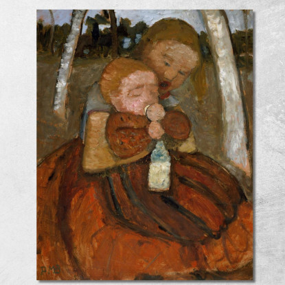 Ragazza Con Un Bambino Tra Le Betulle Paula Modersohn-Becker pmb18 quadro stampato su tela