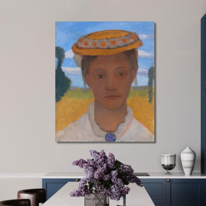Testa Della Sorella Herma Con Corona Di Margherite Sul Cappello Paula Modersohn-Becker pmb28 quadro stampato su tela