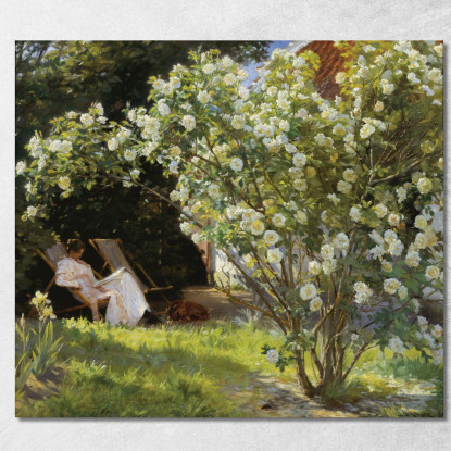 Rose. Marie Krøyer Seduta Sulla Sedia A Sdraio Nel Giardino Della Casa Della Signora Bendsen Peder Severin Krøyer psk50 quadro