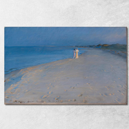 Sera D'Estate Sulla Spiaggia Sud Di Skagen. Anna Ancher E Marie Krøyer Che Studiano Peder Severin Krøyer psk54 quadro stampato