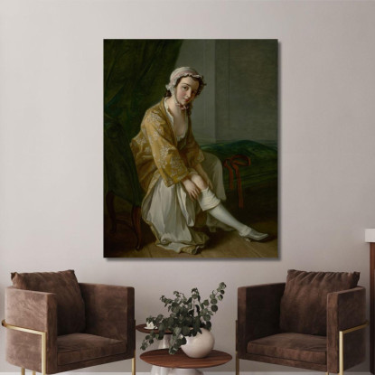 Una Giovane Donna Che Si Infila La Calza Philippe Mercier pmr2 quadro stampato su tela