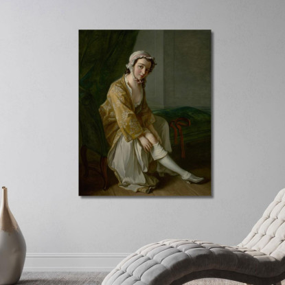 Una Giovane Donna Che Si Infila La Calza Philippe Mercier pmr2 quadro stampato su tela