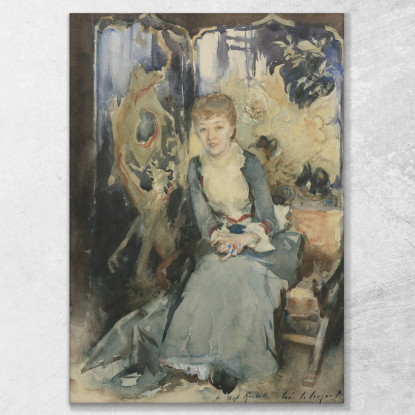 La Signora Reubell Seduta Davanti A Uno Schermo John Singer Sargent jss182 quadro stampato su tela