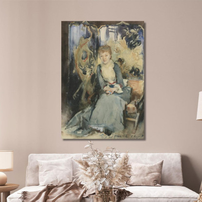 La Signora Reubell Seduta Davanti A Uno Schermo John Singer Sargent jss182 quadro stampato su tela