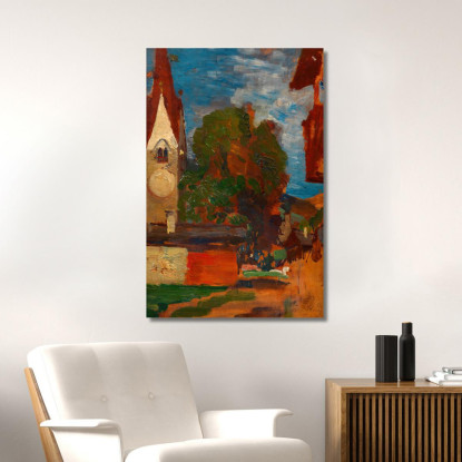 Chiesa Di Taufers – Piazza Del Villaggio Tina Blau tbl36 quadro stampato su tela