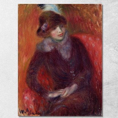 Donna Seduta Con Colletto Di Pelliccia E Sfondo Rosso William James Glackens wjg43 quadro stampato su tela