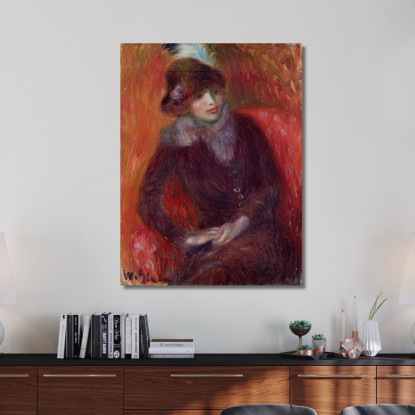 Donna Seduta Con Colletto Di Pelliccia E Sfondo Rosso William James Glackens wjg43 quadro stampato su tela