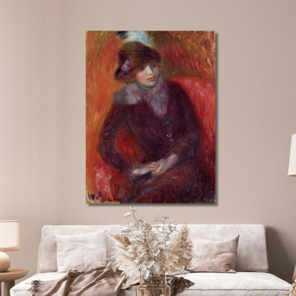 Donna Seduta Con Colletto Di Pelliccia E Sfondo Rosso William James Glackens wjg43 quadro stampato su tela