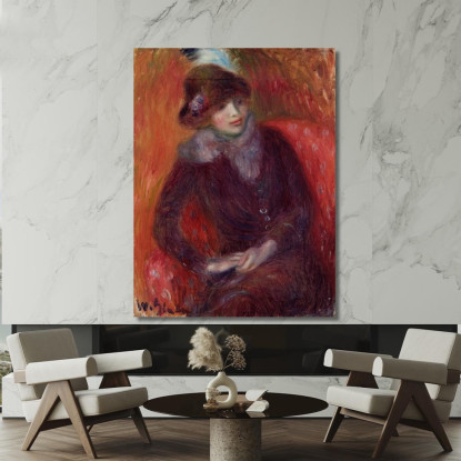 Donna Seduta Con Colletto Di Pelliccia E Sfondo Rosso William James Glackens wjg43 quadro stampato su tela