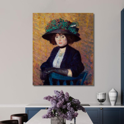 Donna Con Cappello Verde William James Glackens wjg66 quadro stampato su tela