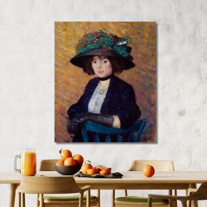 Donna Con Cappello Verde William James Glackens wjg66 quadro stampato su tela