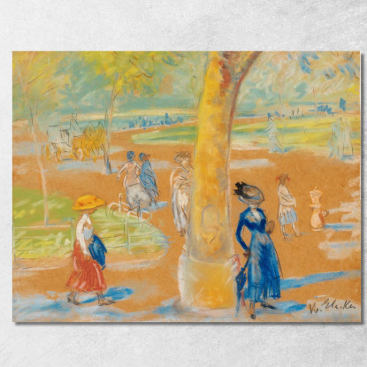 Donna Con Ombrello A Washington Square William James Glackens wjg67 quadro stampato su tela