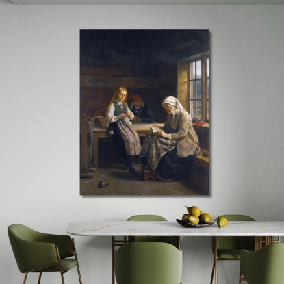Un Interno Di Hardanger Con Una Giovane Ragazza Che Lavora A Maglia Adolph Tidemand atd3 quadro stampato su tela