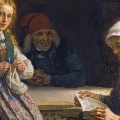 Un Interno Di Hardanger Con Una Giovane Ragazza Che Lavora A Maglia Adolph Tidemand atd3 quadro stampato su tela