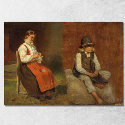 Studi Di Figure Da Mora In Svezia Adolph Tidemand atd22 quadro stampato su tela