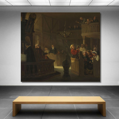 Funzione In Una Chiesa Di Campagna Norvegese Adolph Tidemand atd72 quadro stampato su tela