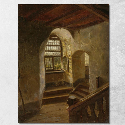 Scalinata In Un Castello Sul Reno Adolph Tidemand atd75 quadro stampato su tela