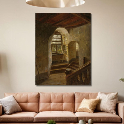 Scalinata In Un Castello Sul Reno Adolph Tidemand atd75 quadro stampato su tela