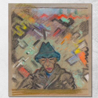 Busto Di Un Uomo Con Cappello Su Sfondo Decorativo 2 Arnold Peter Weisz-Kubínčan apw6 quadro stampato su tela