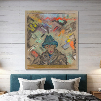 Busto Di Un Uomo Con Cappello Su Sfondo Decorativo 2 Arnold Peter Weisz-Kubínčan apw6 quadro stampato su tela