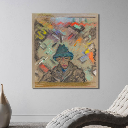 Busto Di Un Uomo Con Cappello Su Sfondo Decorativo 2 Arnold Peter Weisz-Kubínčan apw6 quadro stampato su tela