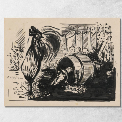 Il Gallo E Il Cane Arnold Peter Weisz-Kubínčan apw83 quadro stampato su tela