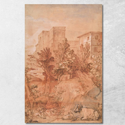 Paesaggio Con Una Grande Villa Sulla Cima Di Una Collina Charles-Joseph Natoire cjn9 quadro stampato su tela