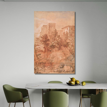 Paesaggio Con Una Grande Villa Sulla Cima Di Una Collina Charles-Joseph Natoire cjn9 quadro stampato su tela