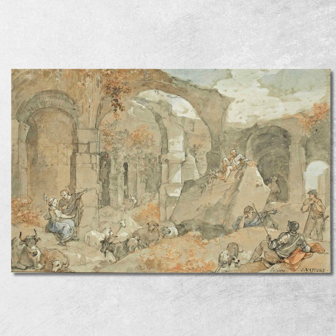 L'Interno Del Colosseo Con Pastori E Animali Charles-Joseph Natoire cjn12 quadro stampato su tela