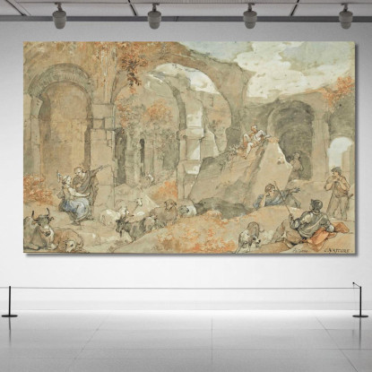 L'Interno Del Colosseo Con Pastori E Animali Charles-Joseph Natoire cjn12 quadro stampato su tela