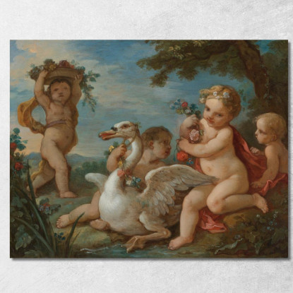 Putti Che Adornano Un Cigno Con Una Ghirlanda Di Fiori Charles-Joseph Natoire cjn16 quadro stampato su tela